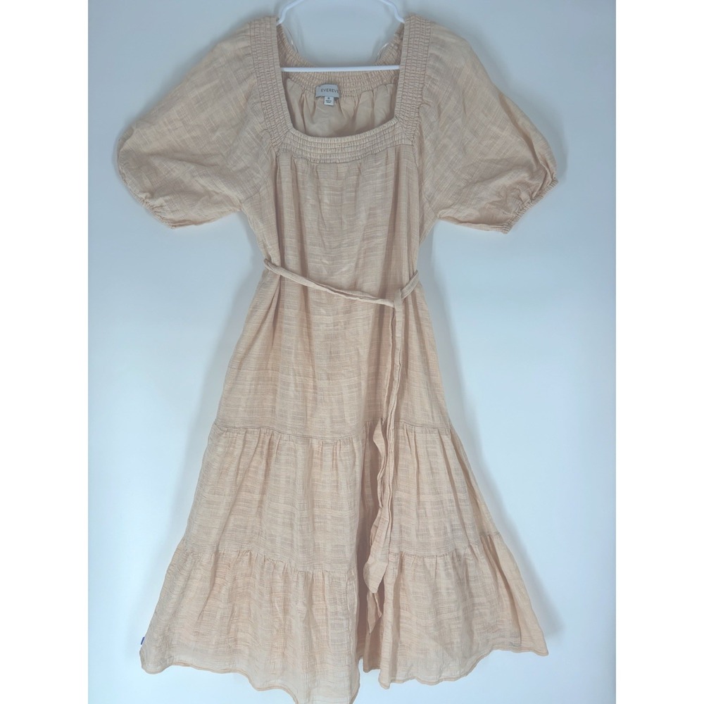 Evereve Tiered Carly Midi Dress M Puff Sleeve Cotton Cottage Milkmaid Coquette - Picture 2 of 10